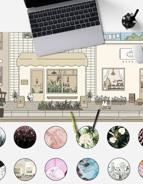Load image into Gallery viewer, Cute Desk Mat Kawaii Mousepad Bunny and Bear Cute Anime Japanese Street Pastel Beige Brown and Green Mouse Pad, Extra Large Deskmat Cut Laptop Mouse Pads Decor
