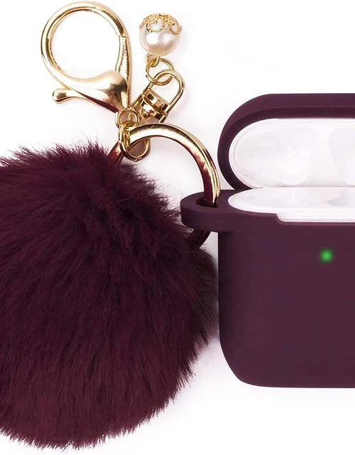 Load image into Gallery viewer, Case for Airpods, Airpod Case Cover for Apple Airpods 2&amp;1 Charging Case, Cute Air Pods Silicone Protective Accessories Cases/Keychain/Pompom, Best Gift for Girls and Women, Burgundy
