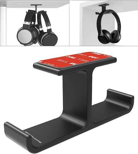 Headphone Headset Holder,  Headphones Stand Hanger Hook Aluminum Stick-On Adhesive under Desk Dual Headsets Holder Mount Gaming Accessories for All Headphones, Black