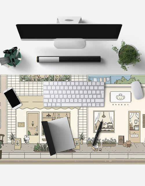 Load image into Gallery viewer, Cute Desk Mat Kawaii Mousepad Bunny and Bear Cute Anime Japanese Street Pastel Beige Brown and Green Mouse Pad, Extra Large Deskmat Cut Laptop Mouse Pads Decor
