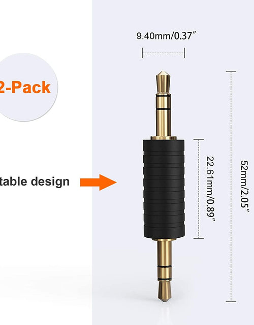 Load image into Gallery viewer, 2 Pack 3.5Mm 1/8 Stereo Jack to 3.5Mm Audio Male to Male Adapter Connectors Gold Plated Compatible with for Taotronics, Mpow BH129 Bluetooth Receiver
