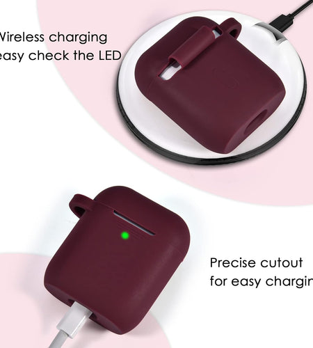 Case for Airpods, Airpod Case Cover for Apple Airpods 2&1 Charging Case, Cute Air Pods Silicone Protective Accessories Cases/Keychain/Pompom, Best Gift for Girls and Women, Burgundy